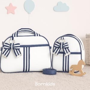 Kit Bolsas Luxo Linha Premium Cedro (2 peças) Branco com detalhes azuis