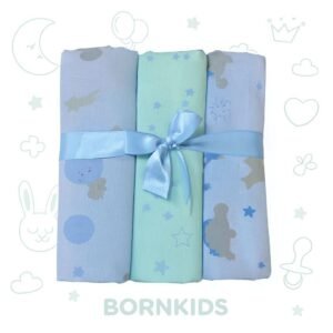 Trio Cueiro Flanelado Algodão Estampado Azul