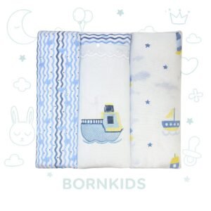 Kit 3 Cueiros Rolinho Estampado Azul Barquinho