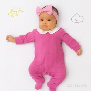 Macacão Canelado Premium Bordado Rosa