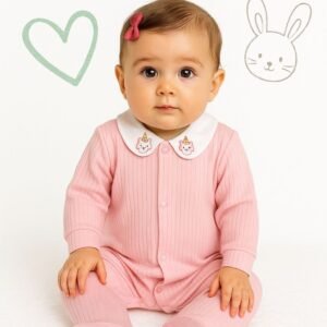 Macacão Canelado Premium Bordado Rosa