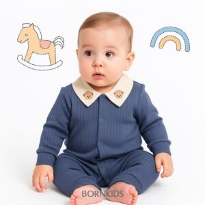 Macacão Canelado Premium Bordado Azul