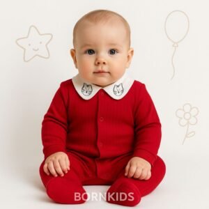 Macacão Canelado Premium Bordado Vermelho