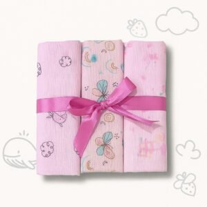 Trio Cueiro Flanelado Algodão Estampado Rosa