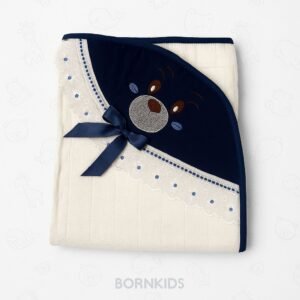 Toalha Fralda Carinha Bordada Azul Escuro