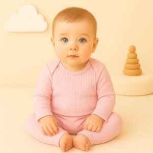 Conjunto Canelado ML 2 Peças (Body + Calça) Rosa Claro