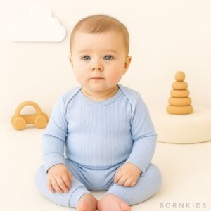 Conjunto Canelado ML 2 Peças (Body + Calça) Azul